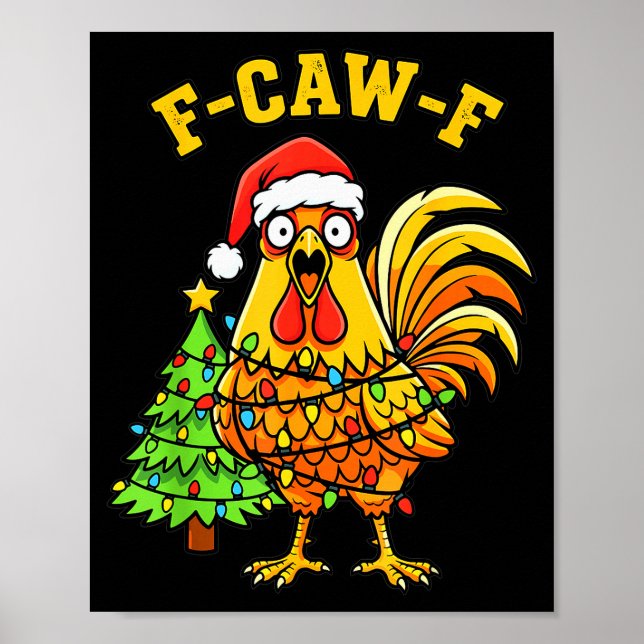 Funny Christmas Chicken Lights Santa Hat F-caw-f  Poster (Front)