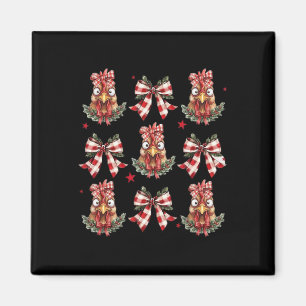 Funny Christmas Chicken Plaid Bow Wreath Holiday Magnet