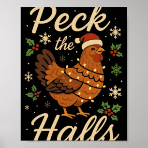 Funny Christmas Chicken Pyjamas Shirt Chicken Peck Poster