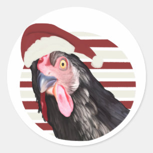 Funny Christmas Chicken Red And White Stripes Classic Round Sticker