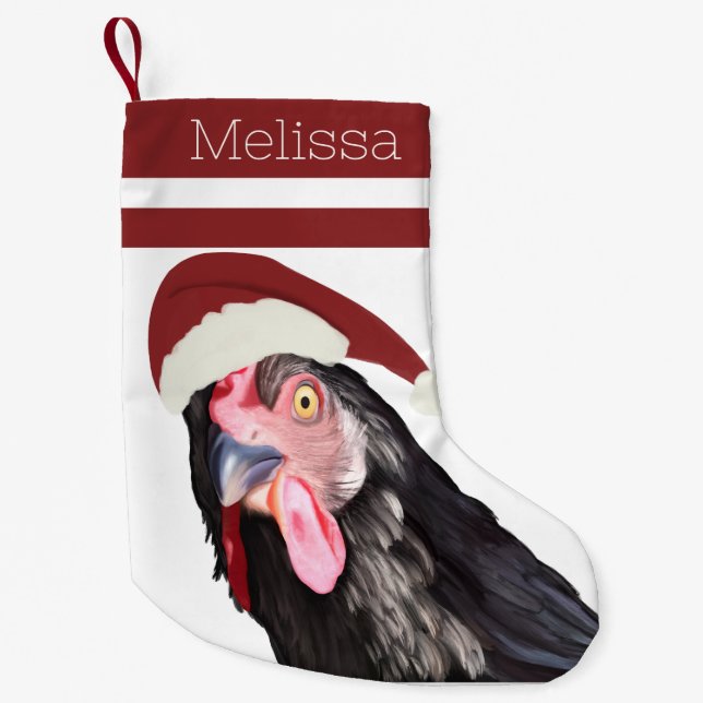 Funny Christmas Chicken Red Stripes Small Christmas Stocking (Front)