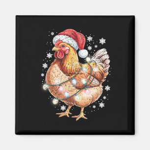 Funny Christmas Chicken Santa Hat String Lights Ho Magnet
