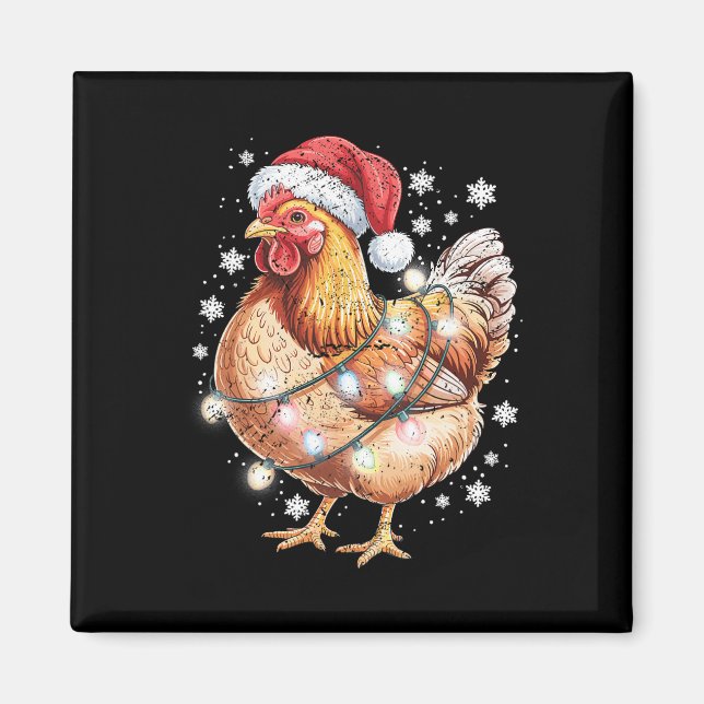Funny Christmas Chicken Santa Hat String Lights Ho Magnet (Front)