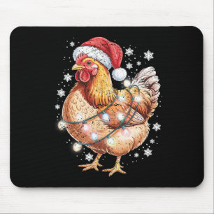 Funny Christmas Chicken Santa Hat String Lights Ho Mouse Pad
