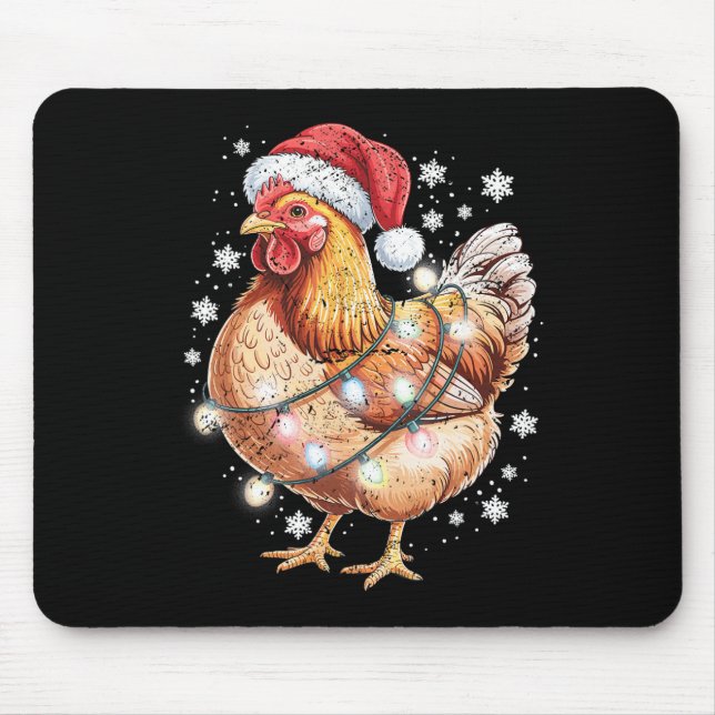 Funny Christmas Chicken Santa Hat String Lights Ho Mouse Pad (Front)