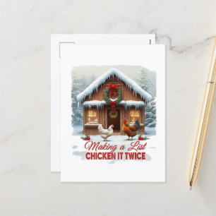 Funny Christmas chicken Santa's list  Holiday Postcard