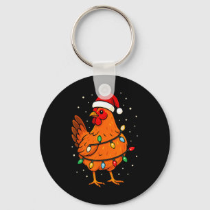 Funny Christmas Chicken Wearing Santa Hat Key Ring