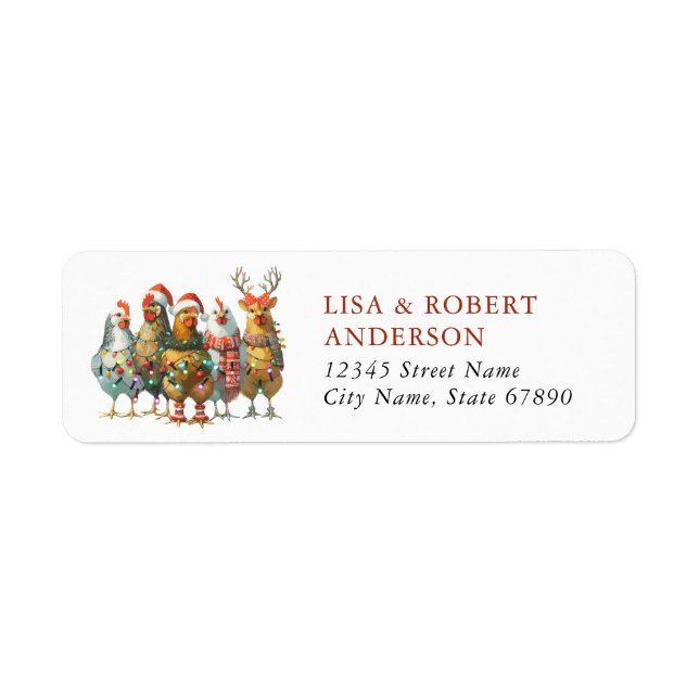Funny Christmas Chickens Return Address Labels (Front)