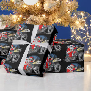 Funny Christmas Cigar Motorcycle Riding Santa  Wrapping Paper