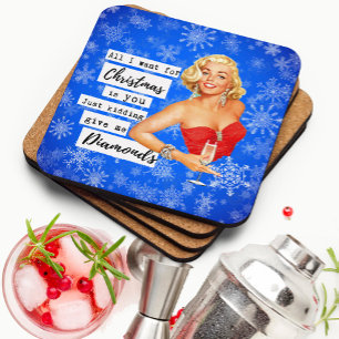 Funny Christmas Coaster Retro Best Friend Diamonds