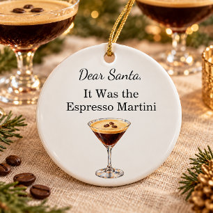 Funny Christmas Cocktail Esprersso Martini Ceramic Ornament
