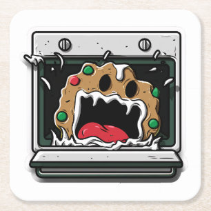 Funny Christmas Cookie Yelling from Oven Square Paper Coaster