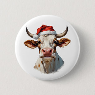 funny christmas cow  6 cm round badge