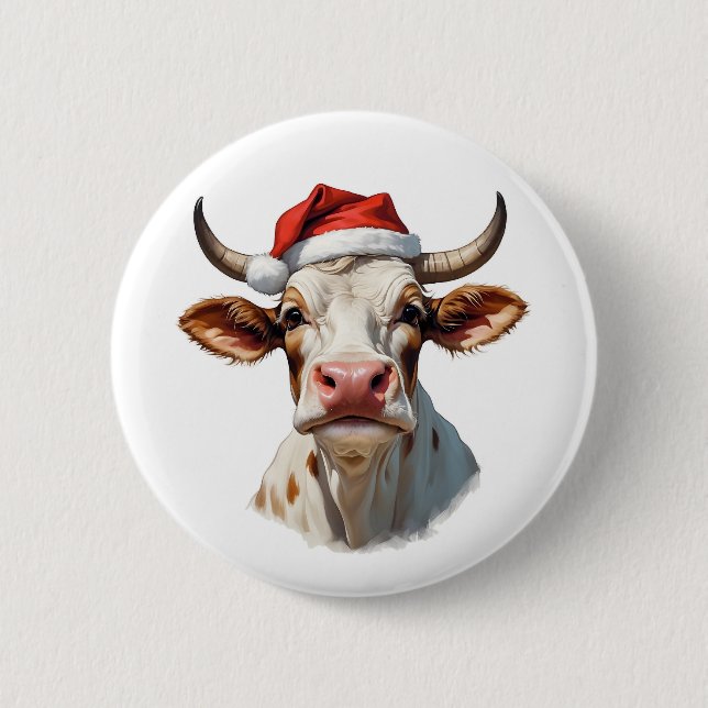funny christmas cow  6 cm round badge (Front)