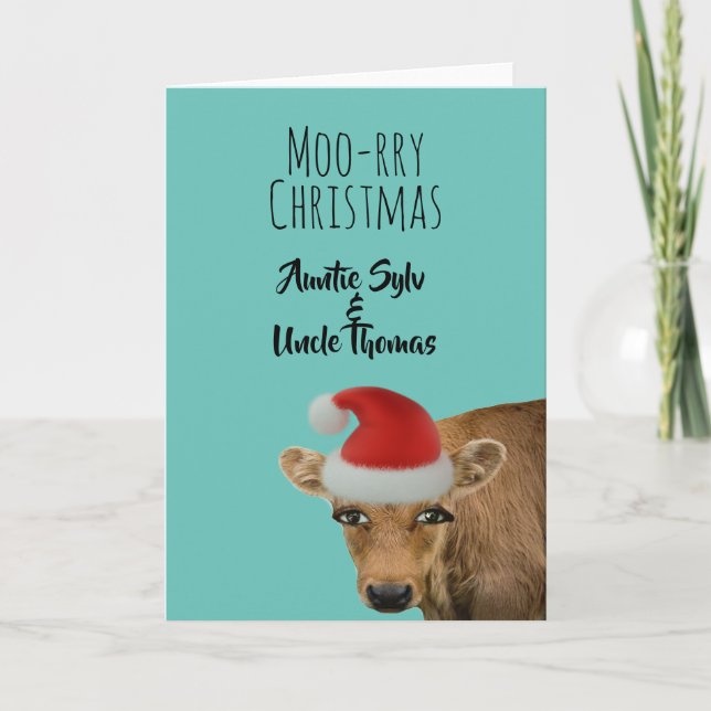 Funny Christmas Cow Auntie & Uncle Card (Front)