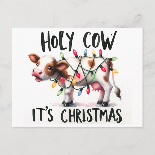 Funny Christmas Cow Holy Cow It's Christmas Postcard (Front)