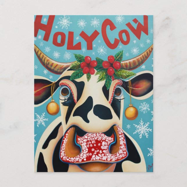 Funny Christmas Cow Postcard (Front)