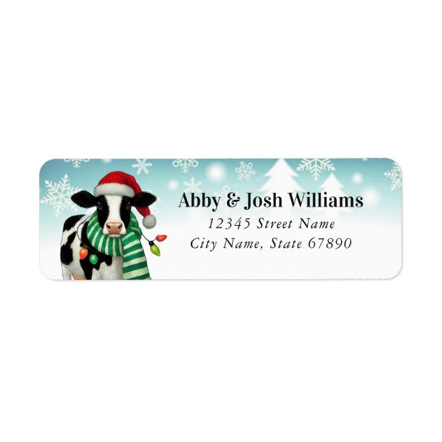 Funny Christmas Cow Return Address Labels (Front)