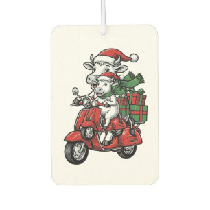 Funny Christmas Cow Riding Scooter Vintage Design_ Car Air Freshener