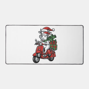 Funny Christmas Cow Riding Scooter Vintage Design_ Desk Mat