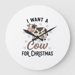 Funny Christmas Cow Vintage Engraving Shirt Design Large Clock