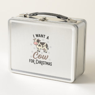Funny Christmas Cow Vintage Engraving Shirt Design Metal Lunch Box