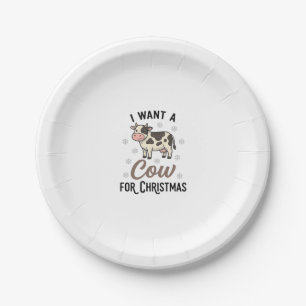 Funny Christmas Cow Vintage Engraving Shirt Design Paper Plate