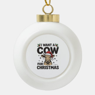 Funny Christmas Cow Vintage Holiday Shirt Design_1 Ceramic Ball Christmas Ornament