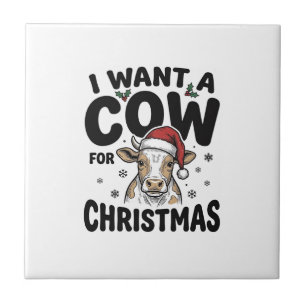 Funny Christmas Cow Vintage Holiday Shirt Design_1 Ceramic Tile