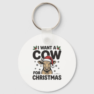 Funny Christmas Cow Vintage Holiday Shirt Design_1 Key Ring