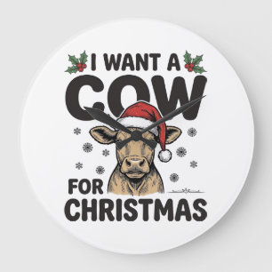 Funny Christmas Cow Vintage Holiday Shirt Design_1 Large Clock