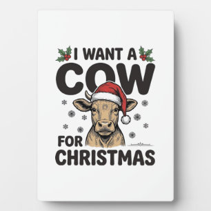 Funny Christmas Cow Vintage Holiday Shirt Design_1 Plaque