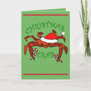 Funny Christmas Crab Santa Crab Holiday Humour Card