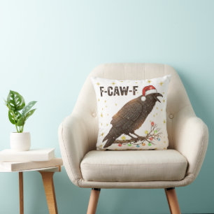 Funny Christmas Crow Raven F-CAW- F Cushion