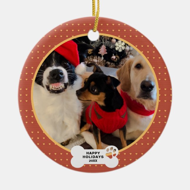 Funny Christmas Custom Pet Photo  Ceramic Ornament (Front)