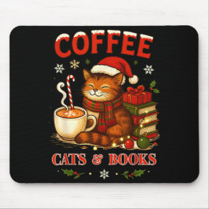 Funny Christmas Cute Coffee Cats Books Lover Women Mouse Pad