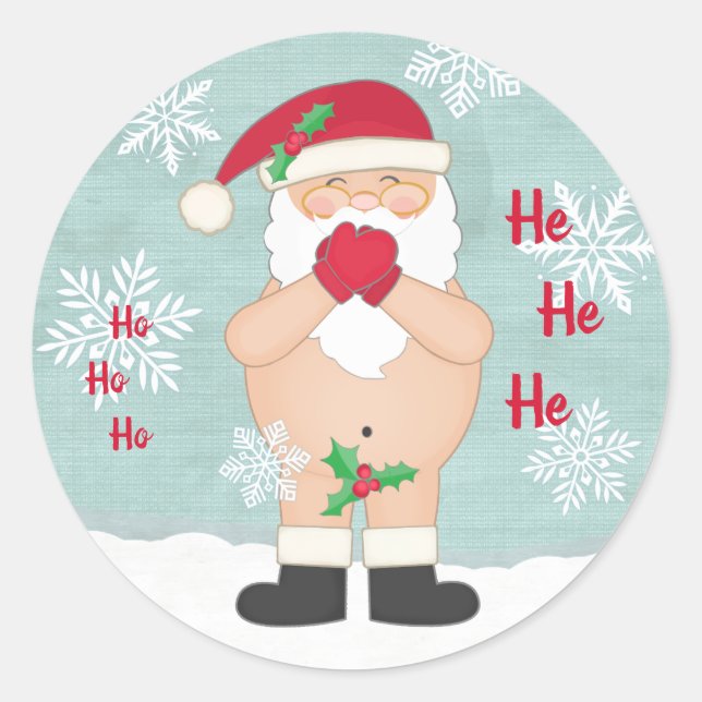 Funny Christmas Cute Custom Naughty Santa Classic Round Sticker (Front)