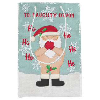 Funny Christmas Cute Custom Naughty Santa Medium Gift Bag