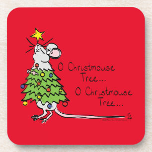 Funny Christmas Cute Mouse Tree Cartoon Coaster