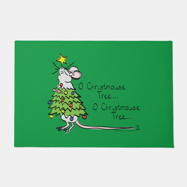 Funny Christmas Cute Mouse Tree Cartoon Doormat (Front)