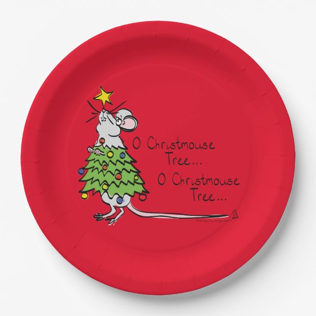 Funny Christmas Cute Mouse Tree Cartoon Paper Plate (Front)
