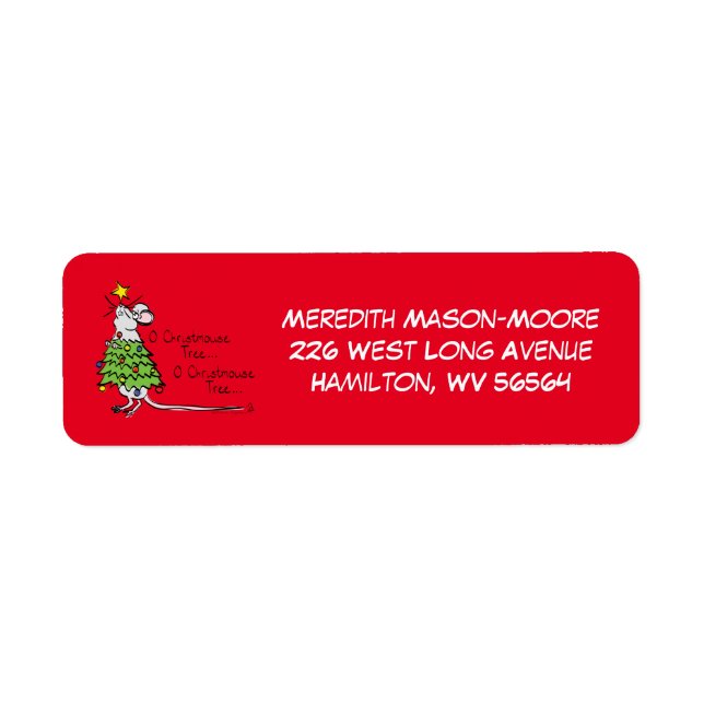 Funny Christmas Cute Mouse Tree Cartoon Return Address Label (Front)