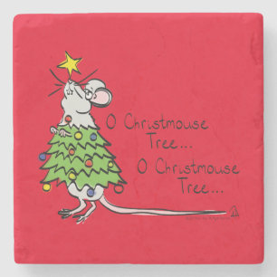 Funny Christmas Cute Mouse Tree Cartoon Stone Coaster