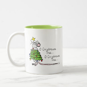 Funny Christmas Cute Mouse Tree Cartoon Two-Tone Coffee Mug