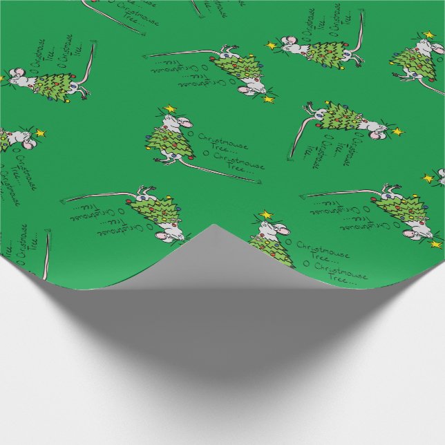 Funny Christmas Cute Mouse Tree Cartoon Wrapping Paper (Corner)
