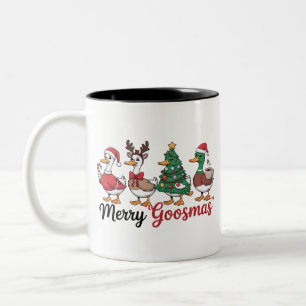 Funny Christmas Cute Xmas Goose Santa Two-Tone Coffee Mug