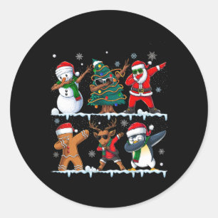 Funny Christmas Dabbing Santa Elf Deer Friends Xma Classic Round Sticker