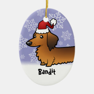 Funny Christmas Dachshund (longhair) Ceramic Ornament