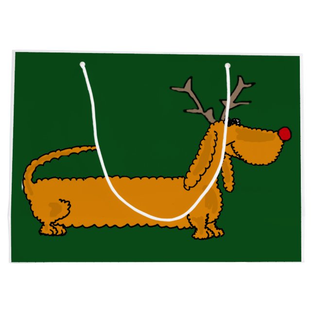 Funny Christmas Dachshund Reindeer Large Gift Bag (Back)