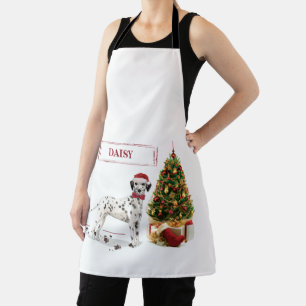 Funny Christmas Dalmatian Dog and Tree Apron